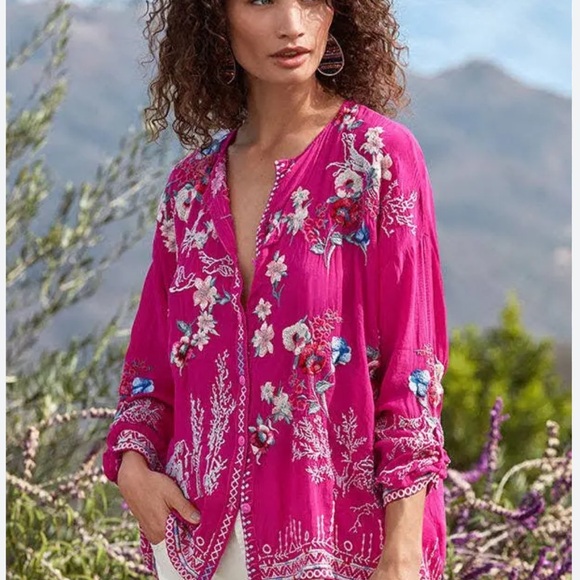 Johnny Was Tops - Johnny Was Elias Embroidered Blouse in Rose Violet